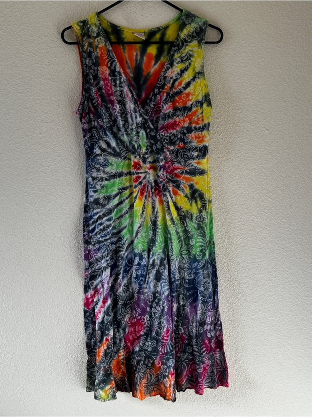 VTG I Can Too USA Artsy Tie Dye Floral Boho Hippie Midi Dress Women’s Small
